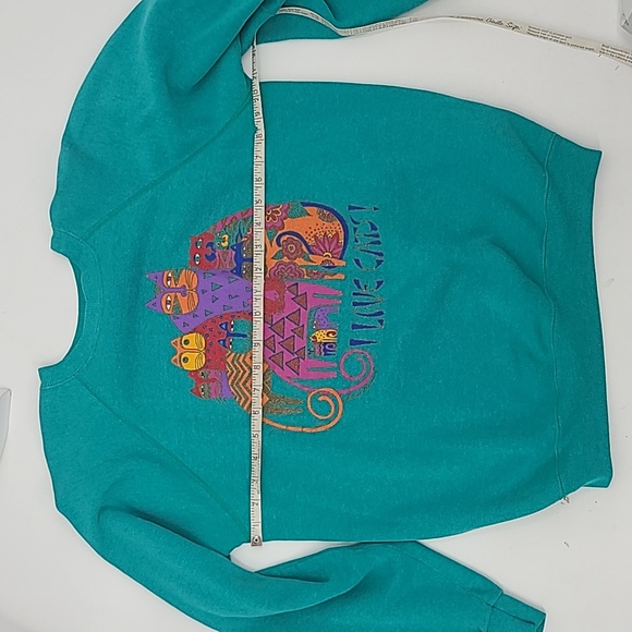 Vintage Laurel Burch I LOVE CATS! Sweatshirt teal green large hanes - Picture 14 of 16